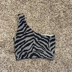 Year of Ours One Shoulder Sports Bra XS Zebra Print Black Grey Asymmetrical